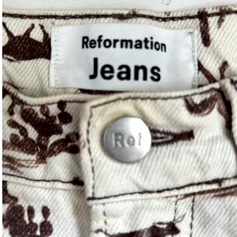 Reformation Jeans "Desert Sand" Cowboy Print High-Rise Straight Jeans 25 - Picture 4 of 8